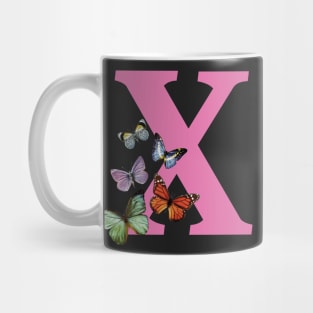 Letter pink X with colorful butterflies Mug